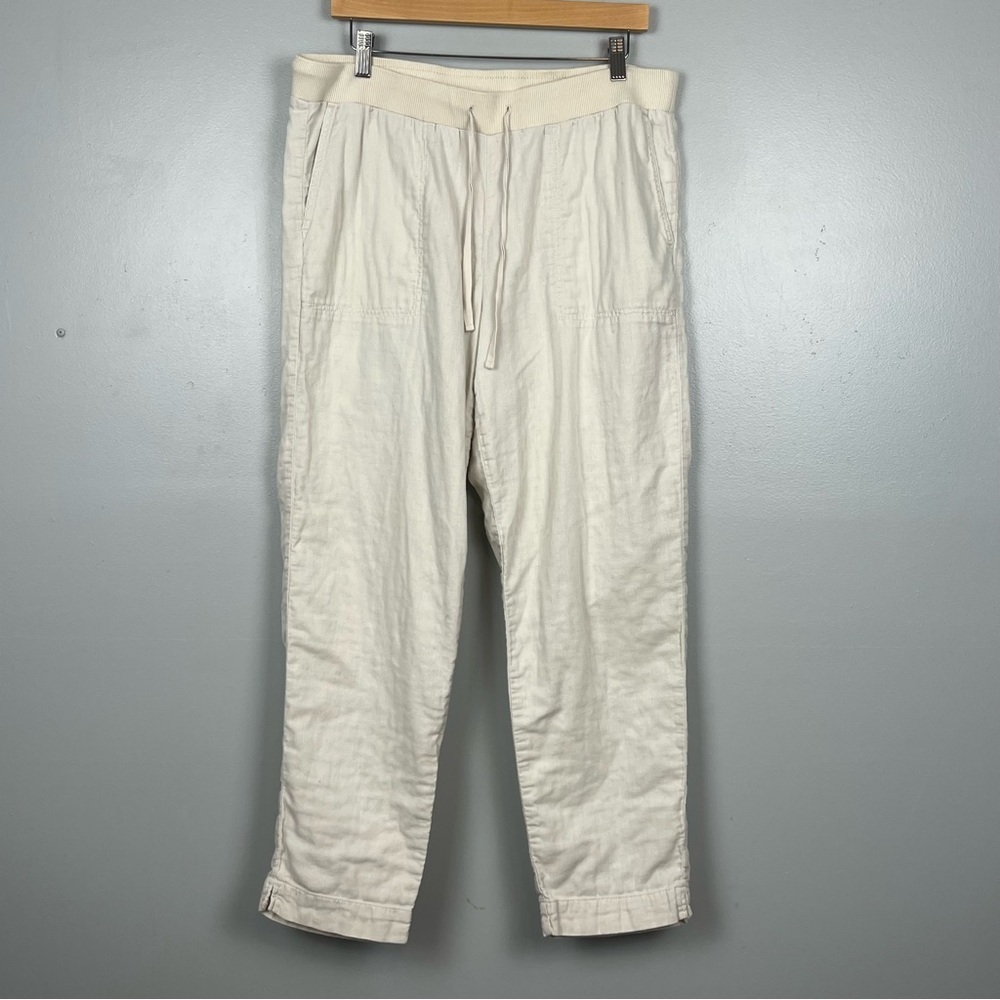 J.Jill 100% cotton gauzy cream pullon drawstring stretchy waist pants, medium.
